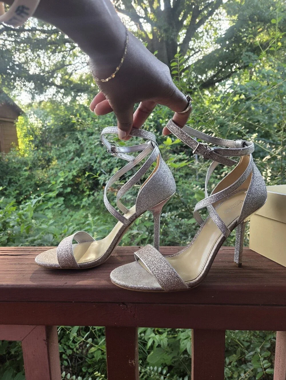 LN Michael Kors Gold and Silver Glitter Strappy High Heel Sandals ✨️